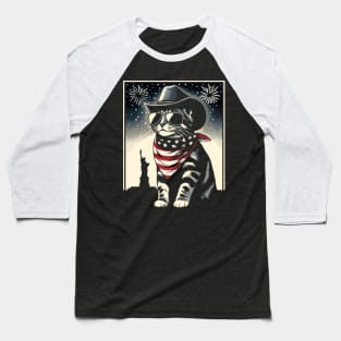 USA Flag Cat 4th of July Funny Patriotic Baseball T-Shirt